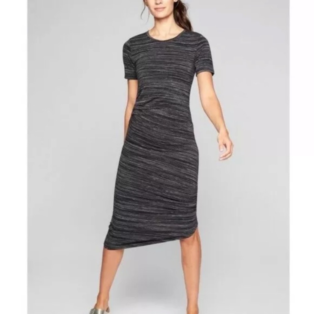 🔥 HOT SALE! Athleta Dress B&W  Stripe Downtown Maxi Ruched